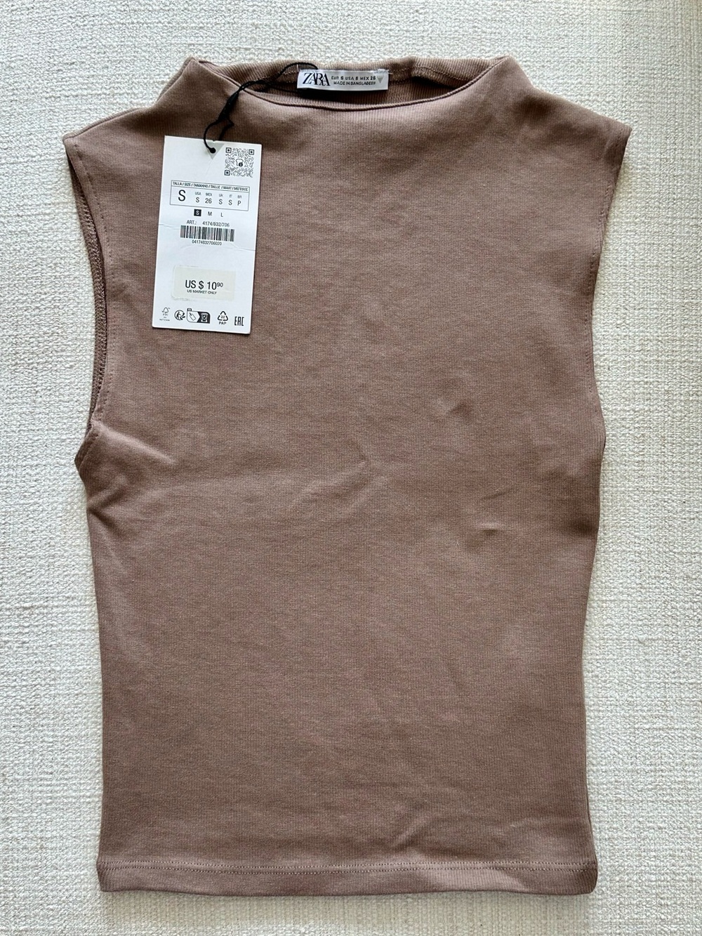 ZARA Sleeveless High Neck Tank in Taupe Brown